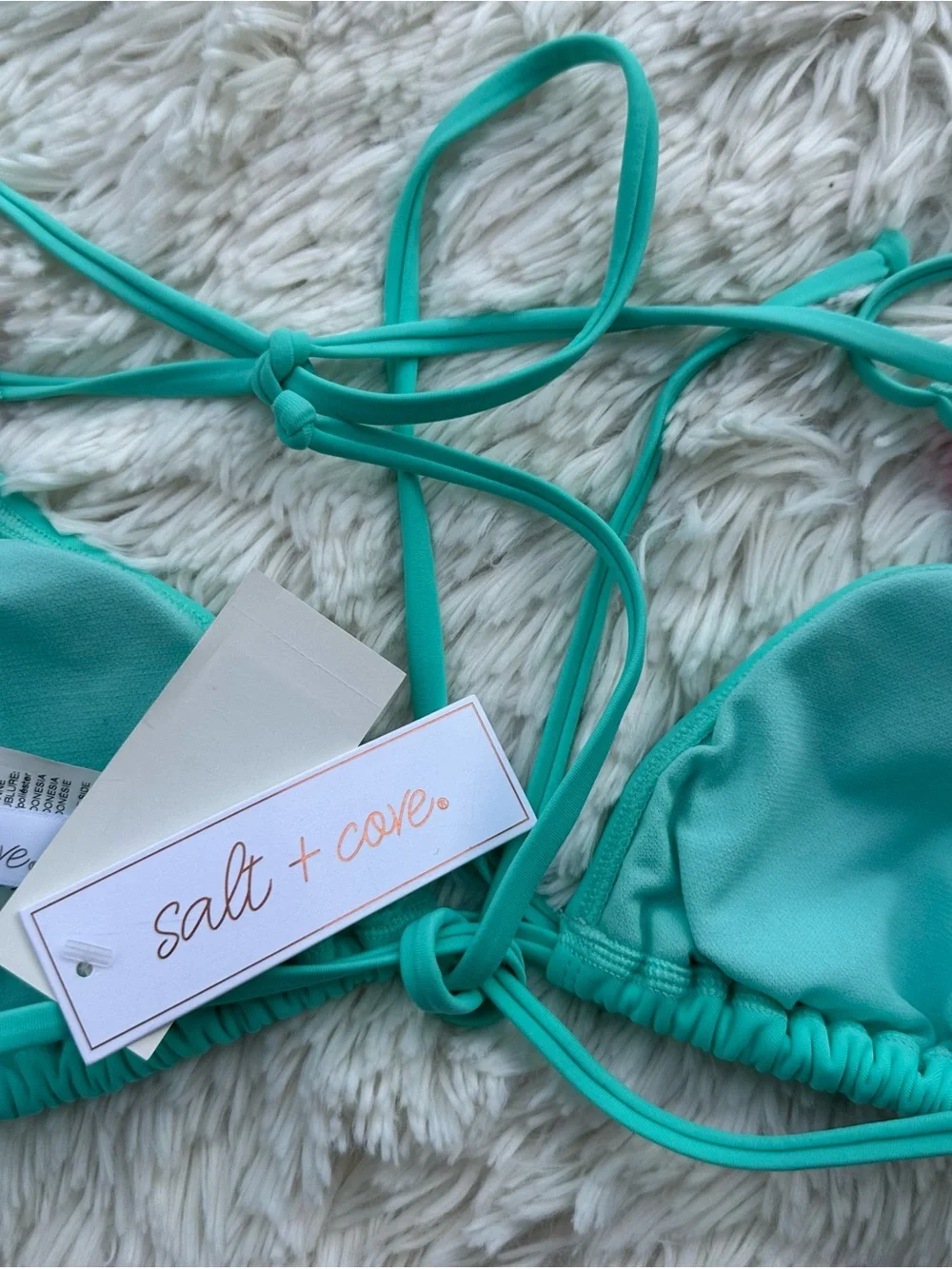Salt & Cove Teal Triangle Bikini Top with Pink Accent Rings